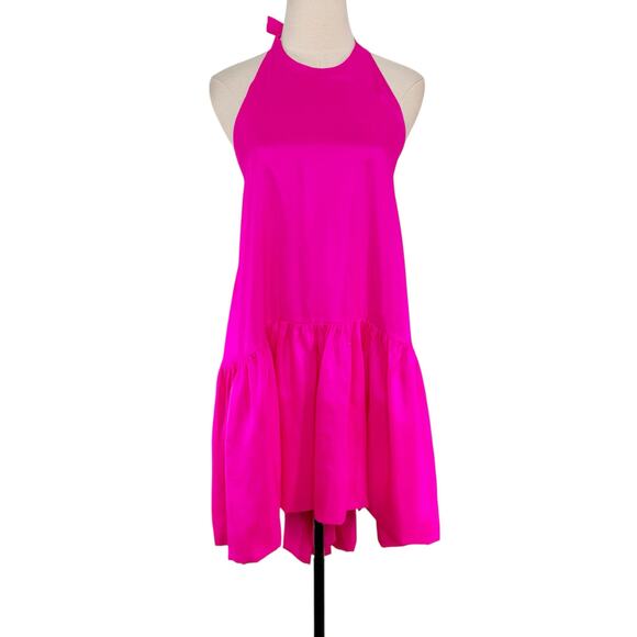 NWT AZEEZA Winston Raw Silk Mini Dress Ultra Pink High Low Party Size L - Picture 2 of 10